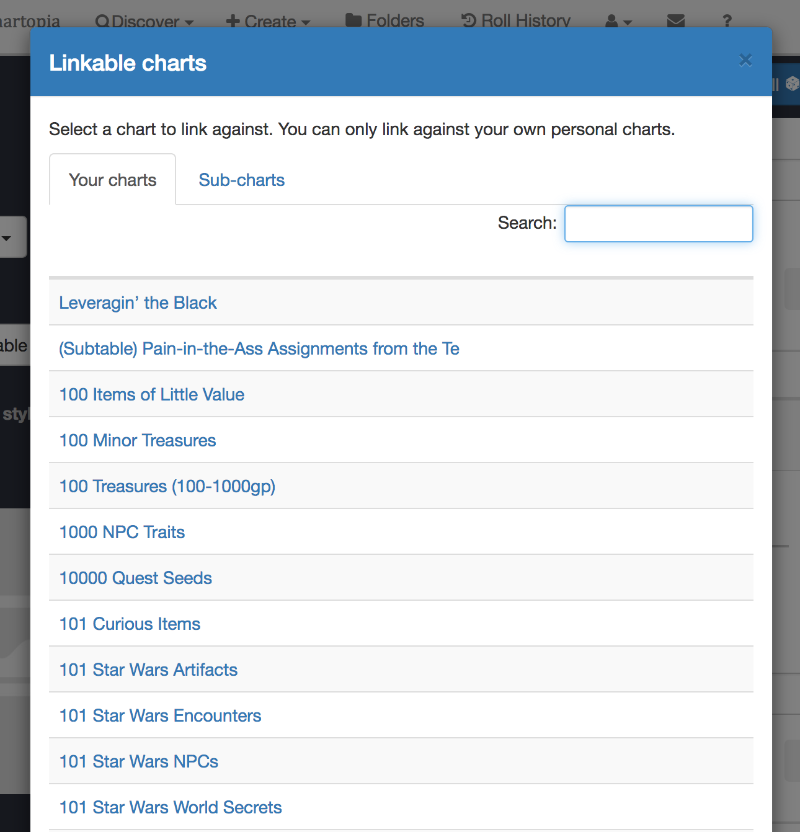 Linked charts search dialog